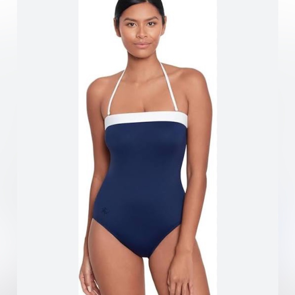 Lauren Ralph Lauren Navy and White One Piece Swimsuit size 6